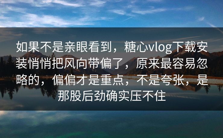 如果不是亲眼看到，糖心vlog下载安装悄悄把风向带偏了，原来最容易忽略的，偏偏才是重点，不是夸张，是那股后劲确实压不住