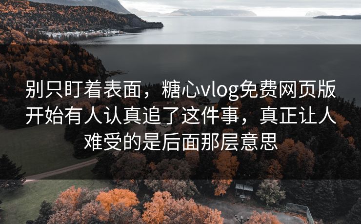 别只盯着表面，糖心vlog免费网页版开始有人认真追了这件事，真正让人难受的是后面那层意思