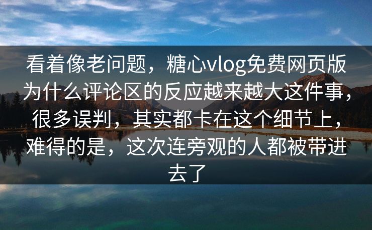 看着像老问题，糖心vlog免费网页版为什么评论区的反应越来越大这件事，很多误判，其实都卡在这个细节上，难得的是，这次连旁观的人都被带进去了